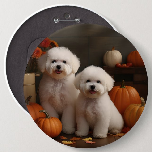 Bichon Frise Puppy Autumn Delight Pumpkin  Button (Front & Back)