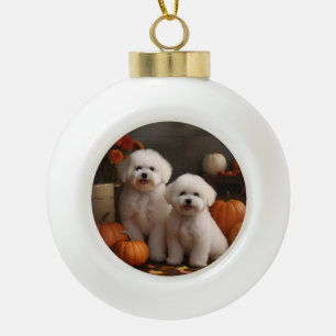Bichon Frise Puppy Autumn Delight Pumpkin Ceramic Ball Christmas Ornament