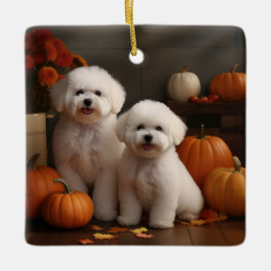 Bichon Frise Puppy Autumn Delight Pumpkin Ceramic Ornament