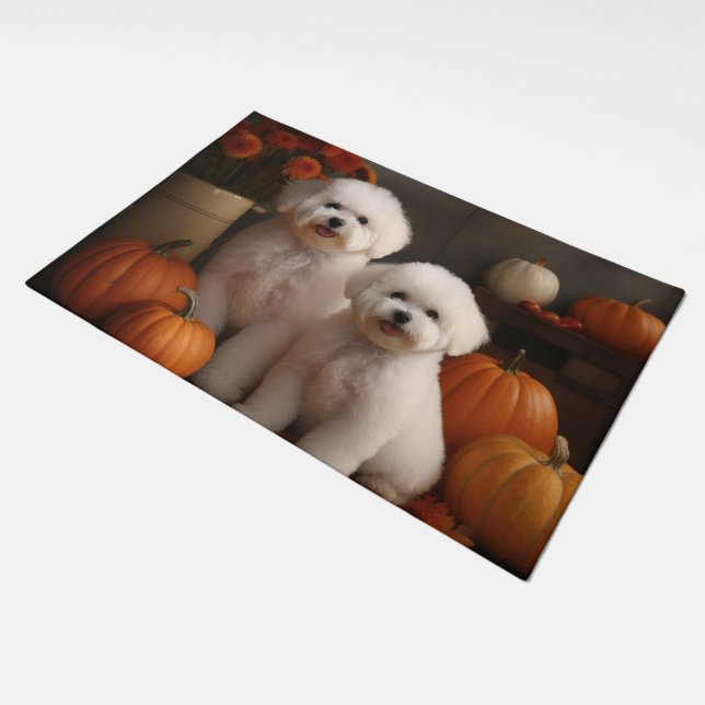Bichon Frise Puppy Autumn Delight Pumpkin  Doormat (Angled)