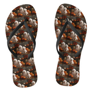 Bichon Frise Puppy Autumn Delight Pumpkin Flip Flops