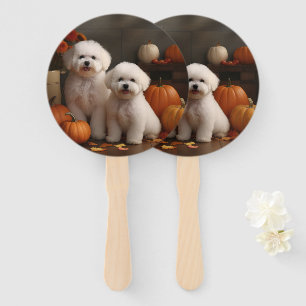 Bichon Frise Puppy Autumn Delight Pumpkin Hand Fan