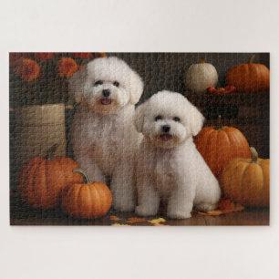 Bichon Frise Puppy Autumn Delight Pumpkin  Jigsaw Puzzle