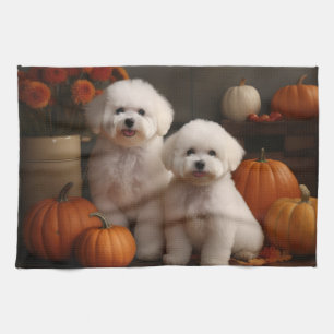 Bichon Frise Puppy Autumn Delight Pumpkin Kitchen Towel