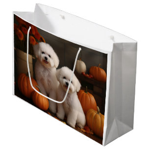 Bichon Frise Puppy Autumn Delight Pumpkin Large Gift Bag