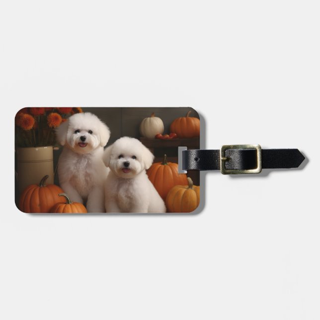 Bichon Frise Puppy Autumn Delight Pumpkin  Luggage Tag (Front Horizontal)