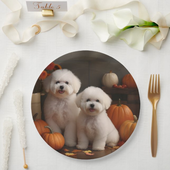 Bichon Frise Puppy Autumn Delight Pumpkin  Paper Plates (Wedding)
