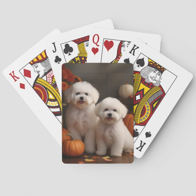 Bichon Frise Puppy Autumn Delight Pumpkin  Poker Cards (Back)