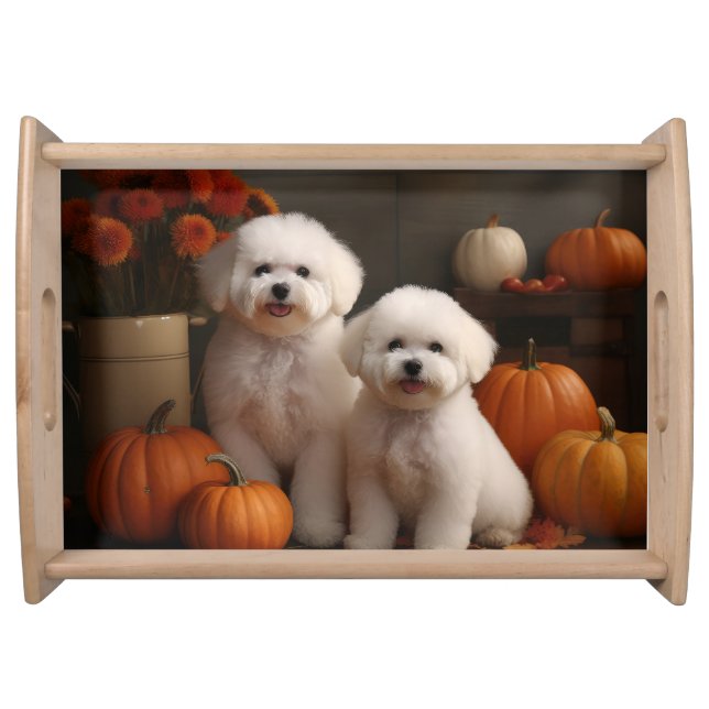 Bichon Frise Puppy Autumn Delight Pumpkin  Serving Tray (Front)