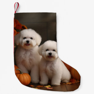 Bichon Frise Puppy Autumn Delight Pumpkin Small Christmas Stocking