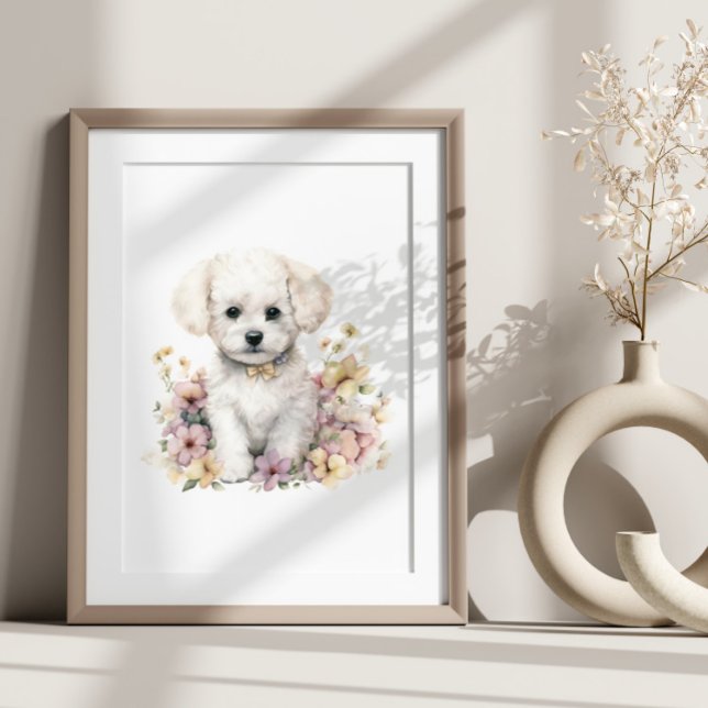 Bichon Frise Puppy Pet Watercolor Flower Poster (Creator Uploaded)