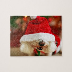 Bichon Frise puppy wearing Santa costume Jigsaw Puzzle