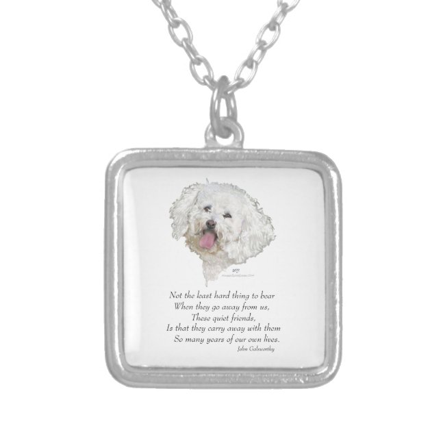 Bichon Frise Rainbow Bridge Silver Plated Necklace (Front)