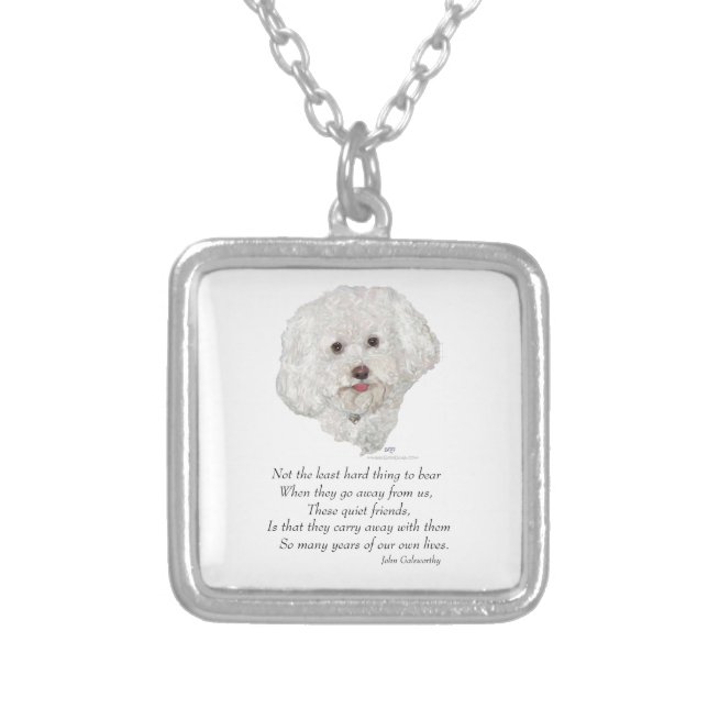 Bichon Frise Rainbow Bridge Silver Plated Necklace (Front)