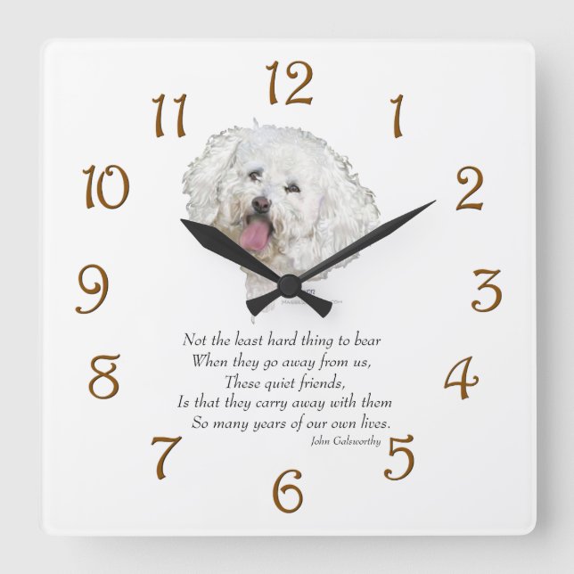 Bichon Frise Rainbow Bridge Square Wall Clock (Front)
