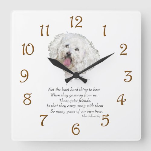 Bichon Frise Rainbow Bridge Square Wall Clock