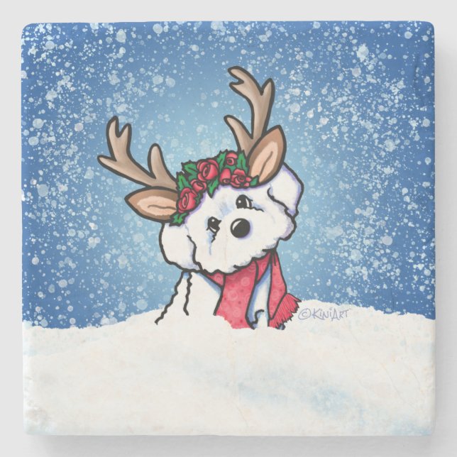 Bichon Frise Reindeer Stone Coaster (Front)