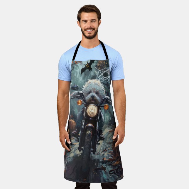Bichon Frise Riding Motorcycle Halloween Scary Apron (Worn)