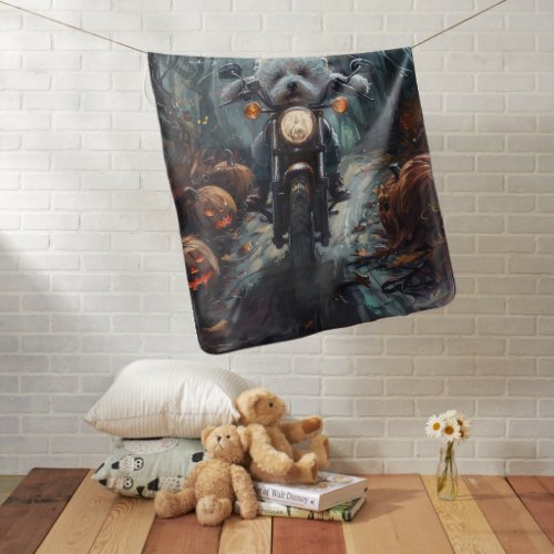 Bichon Frise Riding Motorcycle Halloween Scary Baby Blanket