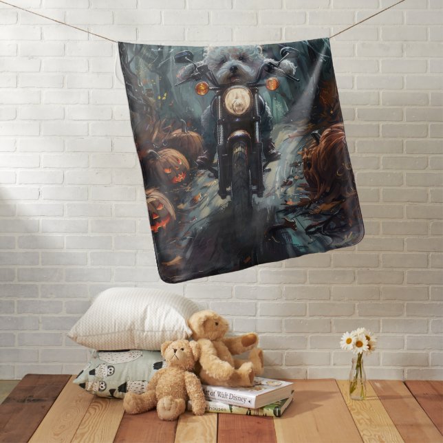 Bichon Frise Riding Motorcycle Halloween Scary Baby Blanket (In Situ)