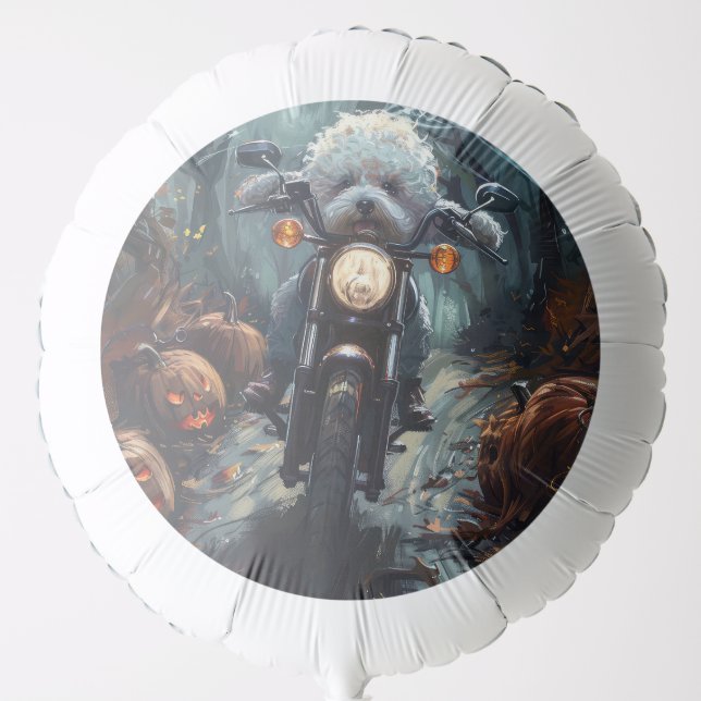 Bichon Frise Riding Motorcycle Halloween Scary Balloon (Front)