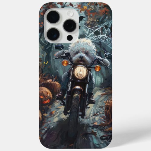 Bichon Frise Riding Motorcycle Halloween Scary iPhone 15 Pro Max Case