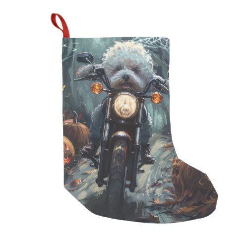 Bichon Frise Riding Motorcycle Halloween Scary Small Christmas Stocking
