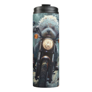 Bichon Frise Riding Motorcycle Halloween Scary Thermal Tumbler