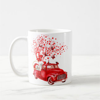 bichon frise riding red truck valentine butterfly  coffee mug