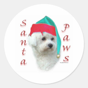 Bichon Frise Santa Paws Classic Round Sticker