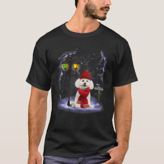 Bichon Frise Santa Snow Christmas Light Winter Paj T-Shirt