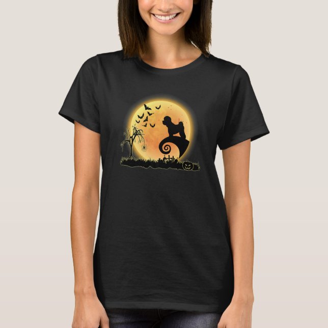 Bichon Frise Scary And Moon  Dog Halloween Costume T-Shirt (Front)
