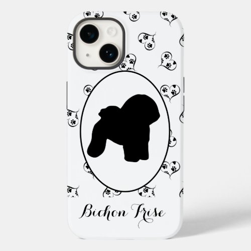 Bichon Frise Silhouette Hearts and Paw Prints Case_Mate iPhone 14 Case