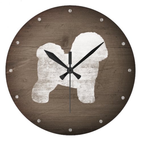 Bichon Frise Silhouette Rustic Style Large Clock