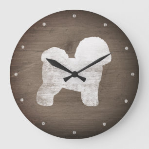 Bichon Frise Silhouette Rustic Style Large Clock