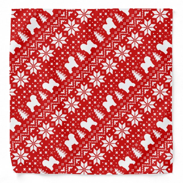 Bichon Frise Silhouettes Christmas Pattern Red Bandana (Front)