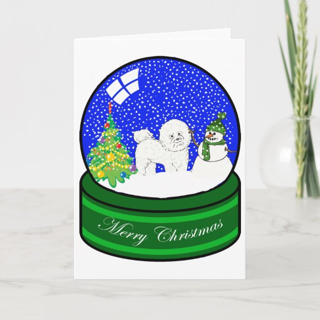 bichon frise snow globe holiday card (Front)