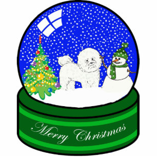 bichon frise snow globe statuette
