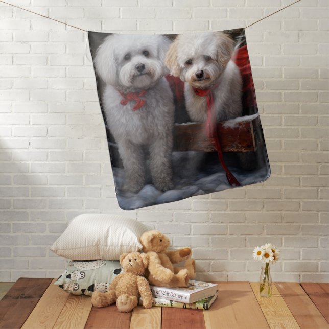 Bichon Frise Snowy Sleigh Christmas Decor Baby Blanket (In Situ)