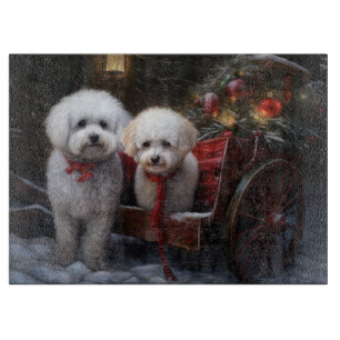 Bichon Frise Snowy Sleigh Christmas Decor Cutting Board