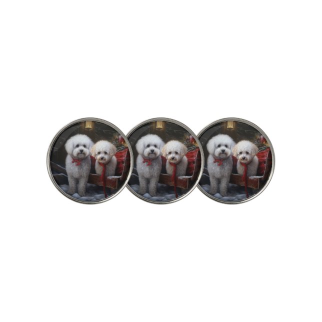 Bichon Frise Snowy Sleigh Christmas Decor Golf Ball Marker (3 Up)
