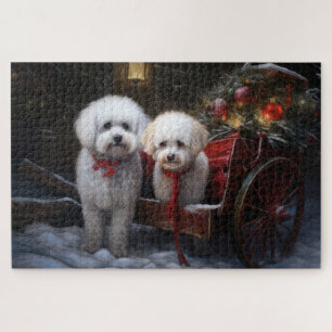 Bichon Frise Snowy Sleigh Christmas Decor Jigsaw Puzzle