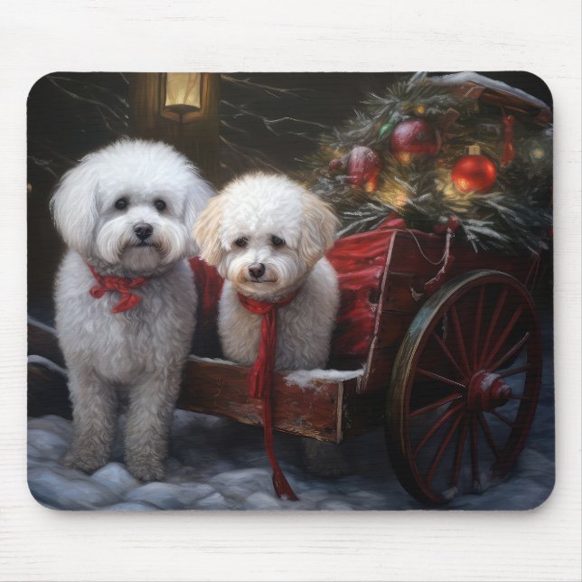Bichon Frise Snowy Sleigh Christmas Decor Mouse Pad (Front)