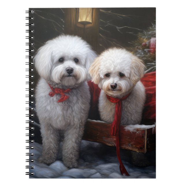 Bichon Frise Snowy Sleigh Christmas Decor Notebook (Front)
