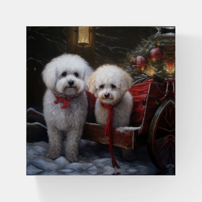 Bichon Frise Snowy Sleigh Christmas Decor Paperweight (Front)