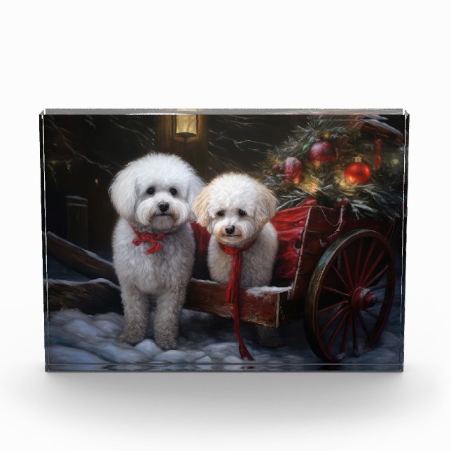 Bichon Frise Snowy Sleigh Christmas Decor Photo Block (Front)