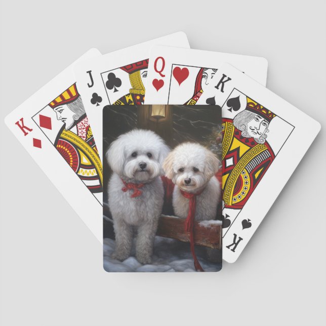 Bichon Frise Snowy Sleigh Christmas Decor Poker Cards (Back)