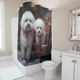 Bichon Frise Snowy Sleigh Christmas Decor Shower Curtain