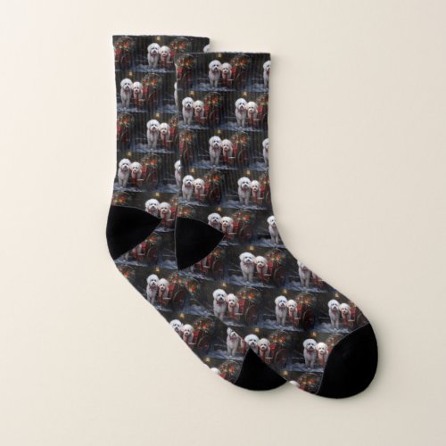 Bichon Frise Snowy Sleigh Christmas Decor Socks