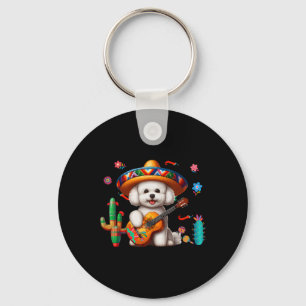 Bichon Frise Sombrero Mexican Guitar Cinco De Mayo Keychain